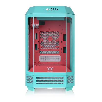 Das The Tower 250 Mint Strawberry im vertikalen Gehäusedesign ist ein Micro ATX PC Gehäuse. Farbe: turquoise, cyan red