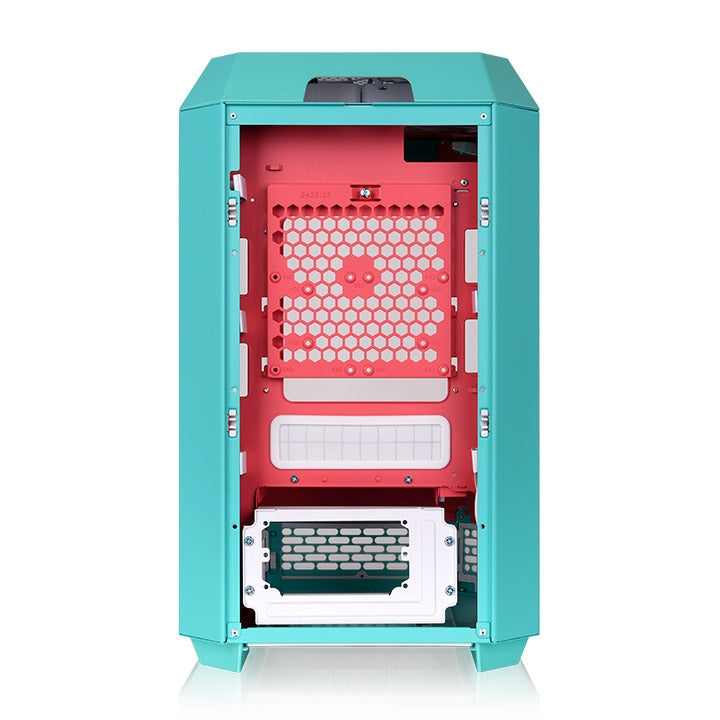Das The Tower 250 Mint Strawberry im vertikalen Gehäusedesign ist ein Micro ATX PC Gehäuse. Farbe: turquoise, cyan red