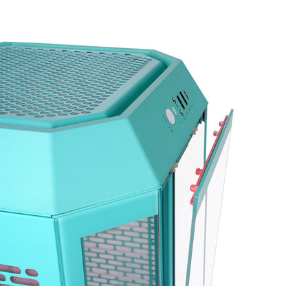 Das The Tower 250 Mint Strawberry im vertikalen Gehäusedesign ist ein Micro ATX PC Gehäuse. Farbe: turquoise, cyan red