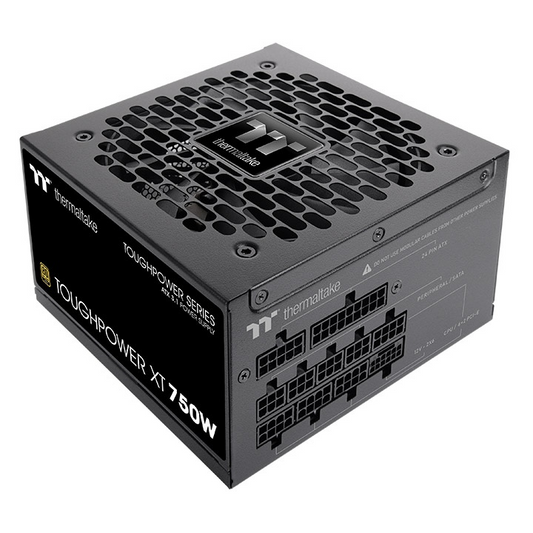 Schwarzes Thermaltake Toughpower XT 750W PC-Netzteil mit modularen Anschlüssen und Waben-Lüftergitter.