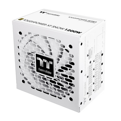 Weißes Thermaltake Toughpower XT 1200W PC-Netzteil mit modularen Anschlüssen und integriertem Lüftergitter.