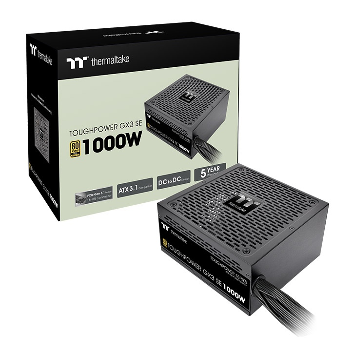 Das Thermaltake Toughpower GX3 SE 1000W ist ein ATX-3.1-Netzteil in Schwarz mit 80 PLUS Gold Effizienz.