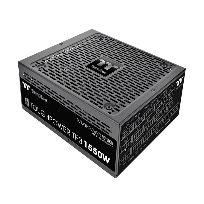 Das Toughpower TF3_1550 Watt Titanium ist ein ATX3.0 PC Netzteil mit 2x12V-2x6-Anschlüssen und einer Single 12V Rail Design mit einem Effizienzwerte von 94%