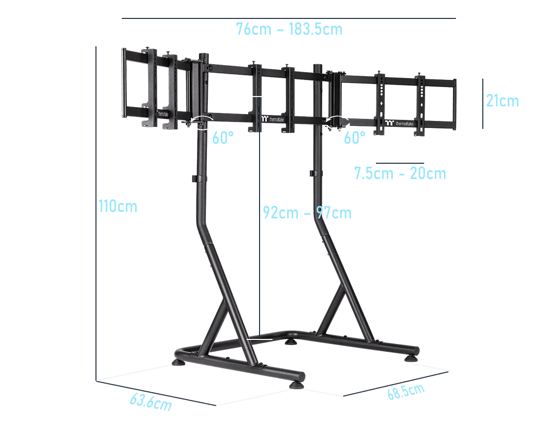 Der Triple Racing Monitor Stand in der Farbe Black ergibt mit dem GR300/GR500 das perfekte SimRaching-Setup für alle Rennfahrer.