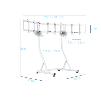 Der Triple Racing Monitor Stand in der Farbe Snow White ergibt mit dem GR300/GR500 das perfekte SimRaching-Setup für alle Rennfahrer