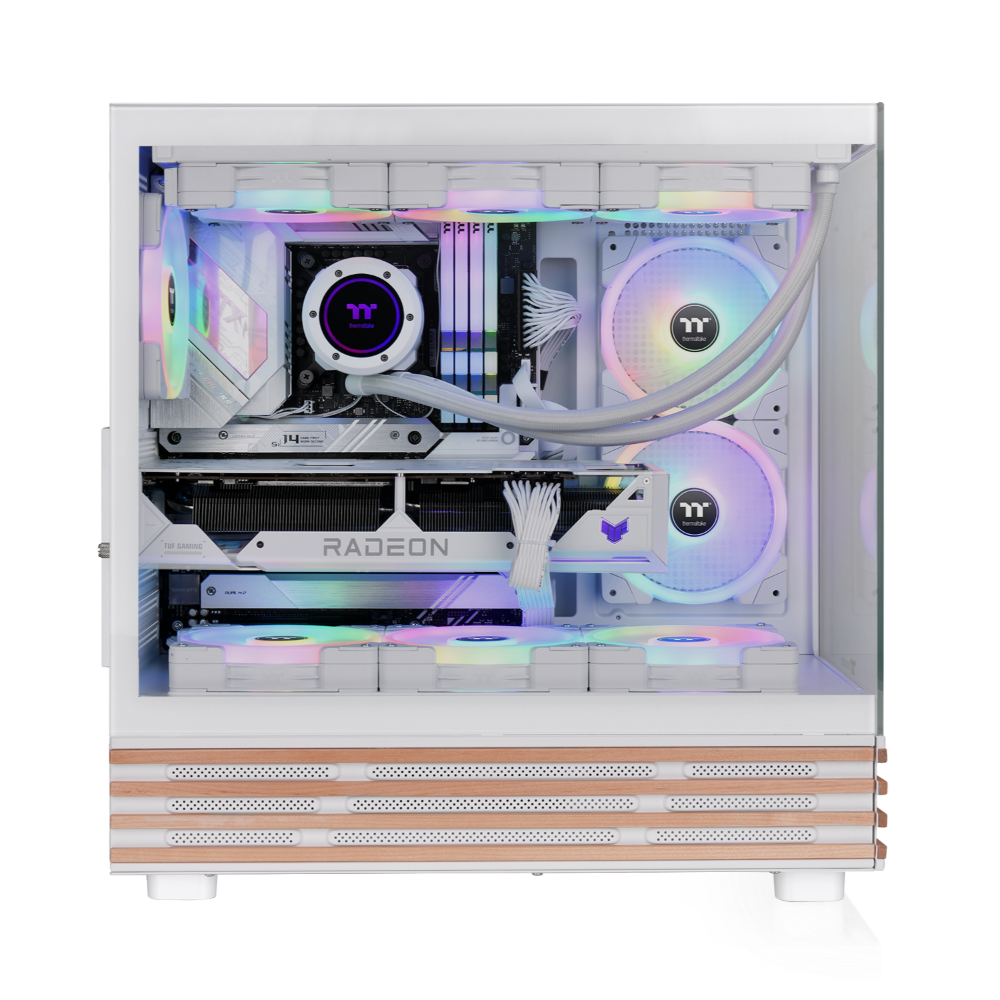 
Das View 270 Plus VS ARGB ist ein Midi-PC Gehäuse in der Farbe Snow White mit stilvollem Holz 
