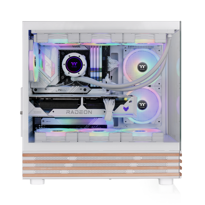 
Das View 270 Plus VS ARGB ist ein Midi-PC Gehäuse in der Farbe Snow White mit stilvollem Holz 
