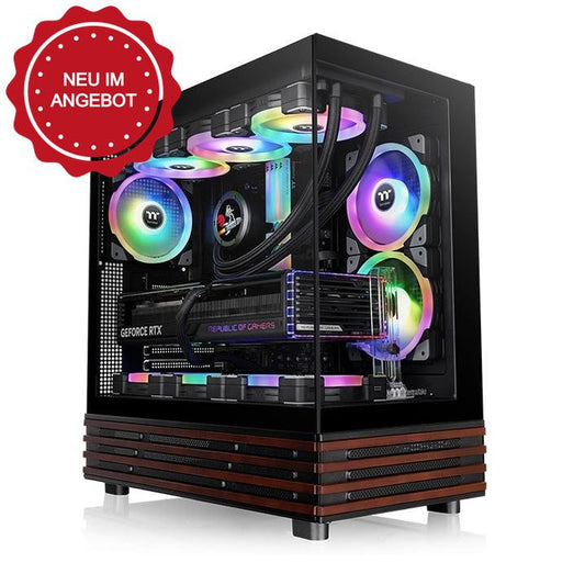 Das View 270 Plus VS ARGB ist ein Midi-PC Gehäuse in der Farbe Black mit stilvollem Holz 
