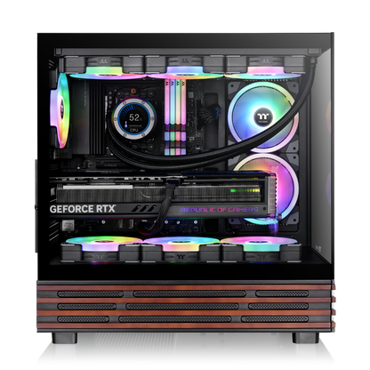 
Das View 270 Plus VS ARGB ist ein Midi-PC Gehäuse in der Farbe Black mit stilvollem Holz 
