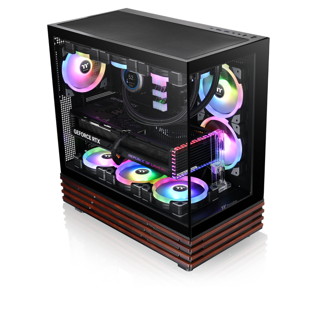 
Das View 270 Plus VS ARGB ist ein Midi-PC Gehäuse in der Farbe Black mit stilvollem Holz.
