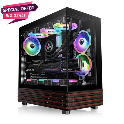 Das View 270 Plus VS ARGB ist ein Midi-PC Gehäuse in der Farbe Black mit stilvollem Holz 