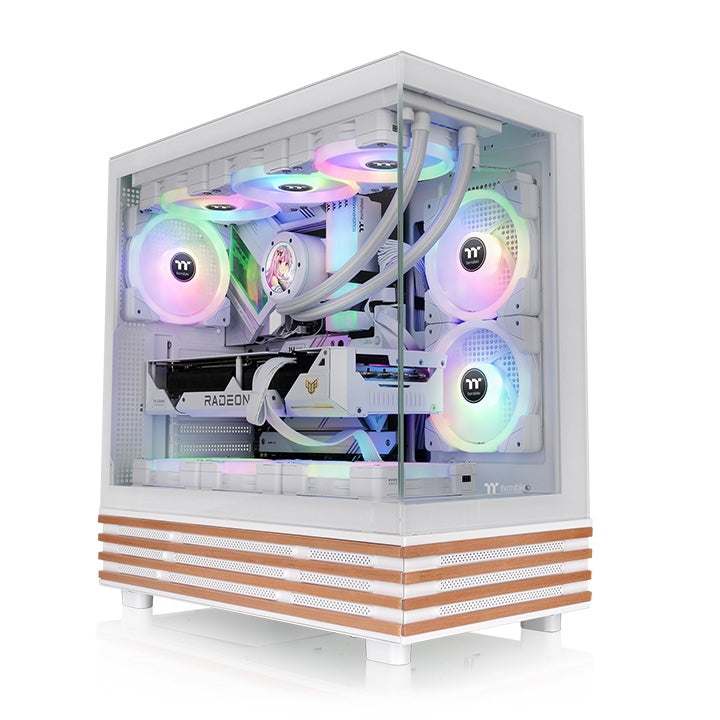 Das View 270 Plus VS ARGB ist ein Midi-PC Gehäuse in der Farbe Snow White mit stilvollem Holz 