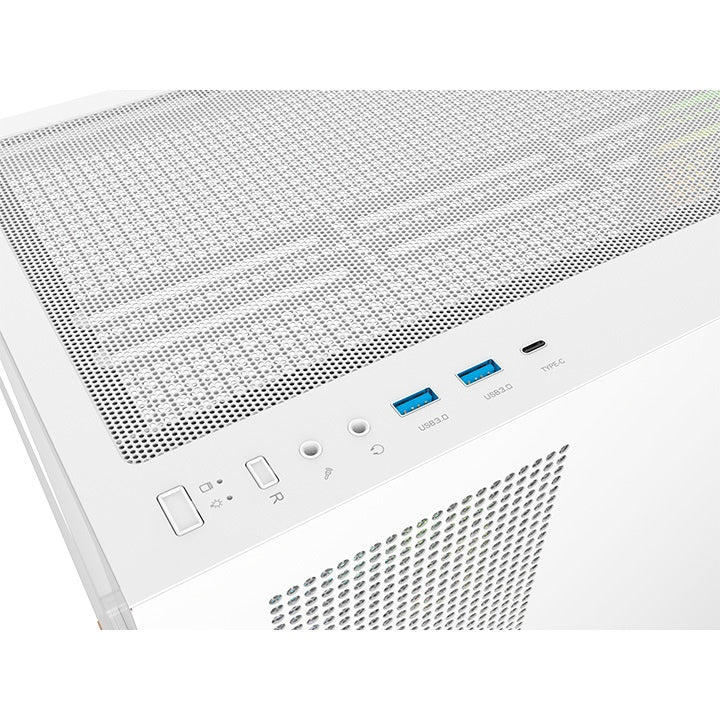 Das View 270 Plus VS ARGB ist ein Midi-PC Gehäuse in der Farbe Snow White mit stilvollem Holz 