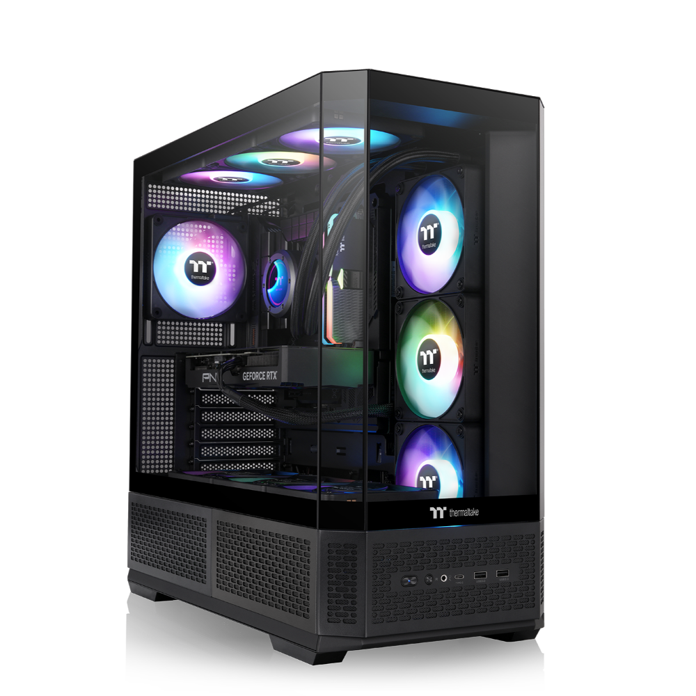 View 370 TG ARGB Black Midi Tower Chassis – ATX-Gehäuse mit Panoramaglas-Front und Seitenpanel