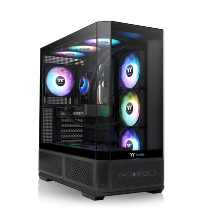 View 370 TG ARGB Black Midi Tower Chassis – ATX-Gehäuse mit Panoramaglas-Front und Seitenpanel