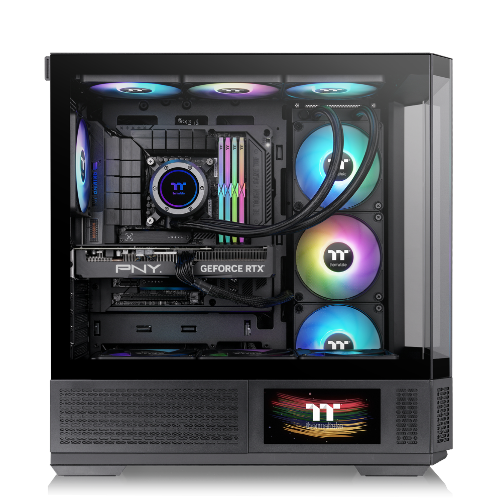 View 370 TG ARGB Black Midi Tower Chassis – ATX-Gehäuse mit Seitenpanel und LCD-Display
