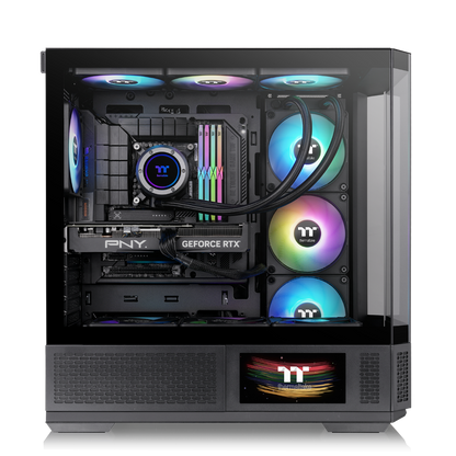View 370 TG ARGB Black Midi Tower Chassis – ATX-Gehäuse mit Seitenpanel und LCD-Display