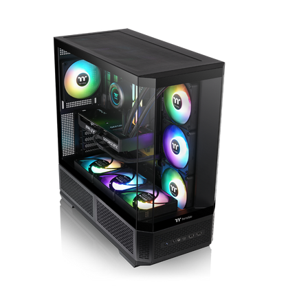View 370 TG ARGB Black Midi Tower Chassis – ATX-Gehäuse mit Panoramaglas-Front und Seitenpanel