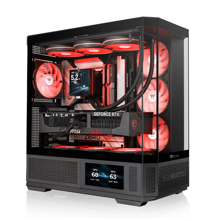View 370 TG ARGB Black Midi Tower Chassis – ATX-Gehäuse mit Panoramaglas-Front, Seitenpanel und LCD-Display