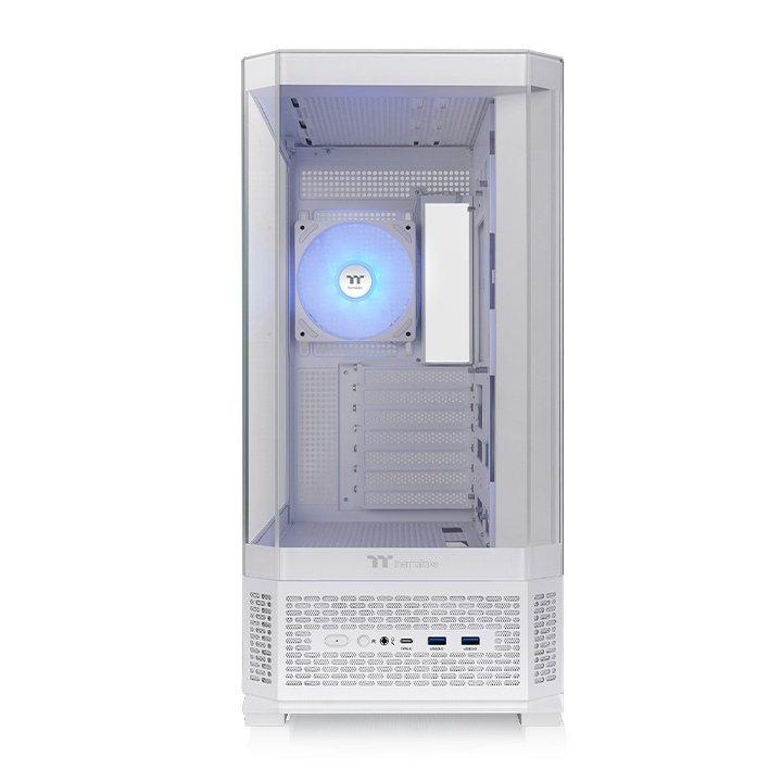 View 370 TG ARGB Snow White – Frontansicht mit vorinstalliertem SF120 ARGB PWM Fan