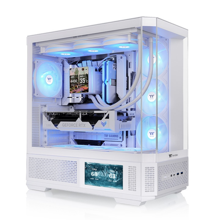 View 370 TG ARGB Snow White Midi Tower Chassis – ATX-Gehäuse mit Panoramaglas-Front, Seitenpanel und LCD-Display