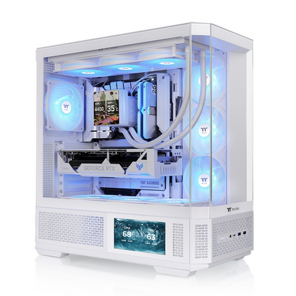 View 370 TG ARGB Snow White Midi Tower Chassis – ATX-Gehäuse mit Panoramaglas-Front, Seitenpanel und LCD-Display