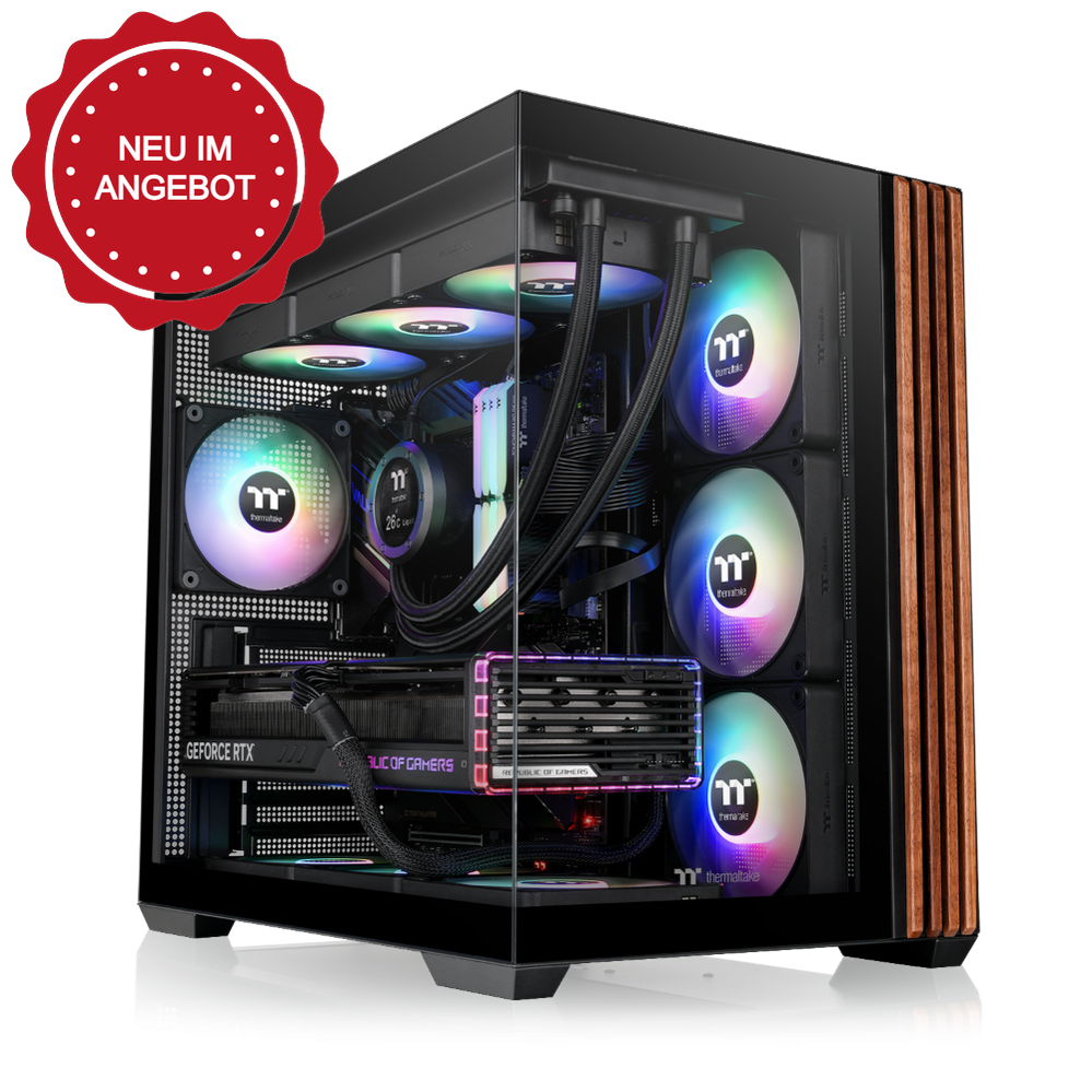 Das View 380 WS ARGB ist ATX PC-Gehäuse in der Farbe Black. Es überzeugt durch seine  vier 120-mm ARGB-Lite Lüfter und eine wunderschöne Holzoptik.