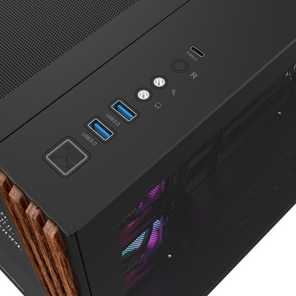 Das View 380 WS ARGB ist ATX PC-Gehäuse in der Farbe Black. Es überzeugt durch seine  vier 120-mm ARGB-Lite Lüfter und eine wunderschöne Holzoptik.