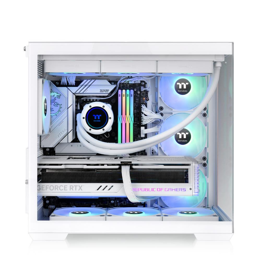Das View 380 WS ARGB ist ATX PC-Gehäuse in der Farbe Snow White. Es überzeugt durch seine  vier 120-mm ARGB-Lite Lüfter und eine wunderschöne Holzoptik.
