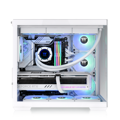 Das View 380 WS ARGB ist ATX PC-Gehäuse in der Farbe Snow White. Es überzeugt durch seine  vier 120-mm ARGB-Lite Lüfter und eine wunderschöne Holzoptik.