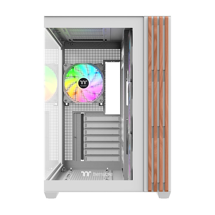 Das View 380 WS ARGB ist ATX PC-Gehäuse in der Farbe Snow White. Es überzeugt durch seine vier 120-mm ARGB-Lite Lüfter und eine wunderschöne Holzoptik