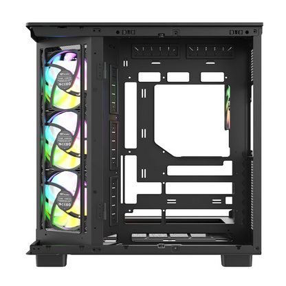 Das View 380 XL WS ARGB ist ATX PC-Gehäuse in der Farbe Black. Es überzeugt durch seine  vier 120-mm ARGB-Lite Lüfter, wunderschöne Holzoptik und Grafikkartenhalter.