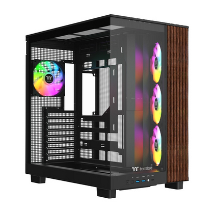 Das View 380 XL WS ARGB ist ATX PC-Gehäuse in der Farbe Black. Es überzeugt durch seine  vier 120-mm ARGB-Lite Lüfter, wunderschöne Holzoptik und Grafikkartenhalter.