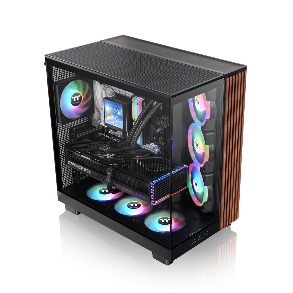 Das View 380 XL WS ARGB ist ATX PC-Gehäuse in der Farbe Black. Es überzeugt durch seine  vier 120-mm ARGB-Lite Lüfter, wunderschöne Holzoptik und Grafikkartenhalter.