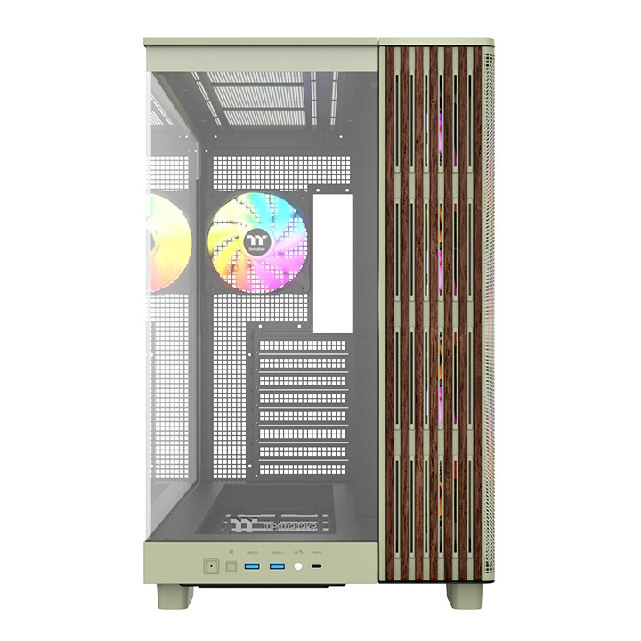 Das View 380 XL WS ARGB ist ATX PC-Gehäuse in der Farbe Matcha Green. Es überzeugt durch seine  vier 120-mm ARGB-Lite Lüfter, wunderschöne Holzoptik und Grafikkartenhalter.