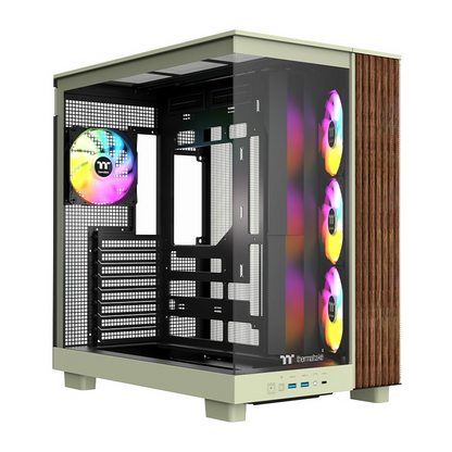 Das View 380 XL WS ARGB ist ATX PC-Gehäuse in der Farbe Matcha Green. Es überzeugt durch seine  vier 120-mm ARGB-Lite Lüfter, wunderschöne Holzoptik und Grafikkartenhalter.