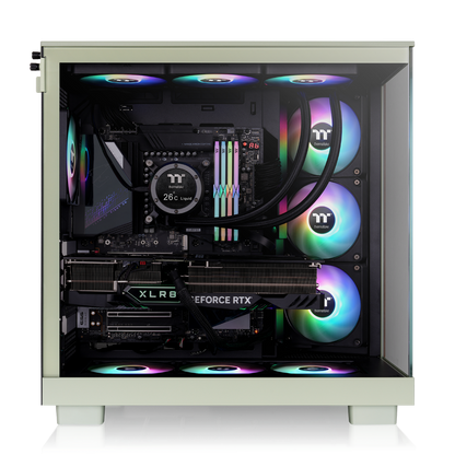 Das View 380 XL WS ARGB ist ATX PC-Gehäuse in der Farbe Matcha Green. Es überzeugt durch seine  vier 120-mm ARGB-Lite Lüfter, wunderschöne Holzoptik und Grafikkartenhalter.