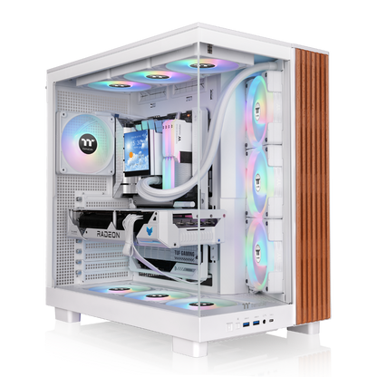 Das View 380 XL WS ARGB ist ATX PC-Gehäuse in der Farbe Snow White. Es überzeugt durch seine  vier 120-mm ARGB-Lite Lüfter, wunderschöne Holzoptik und Grafikkartenhalter.