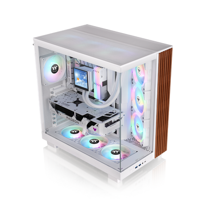 Das View 380 XL WS ARGB ist ATX PC-Gehäuse in der Farbe Snow White. Es überzeugt durch seine  vier 120-mm ARGB-Lite Lüfter, wunderschöne Holzoptik und Grafikkartenhalter.