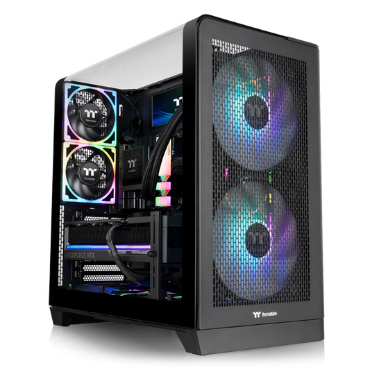 Das View 390 Air ist ein Midi ATX PC-Gehaeuse mit gebogenen TG-Panel, Hidden_Connector und hervorrangender Luftkühlung durch CT120 Fans und Mesh-Frontpanel.