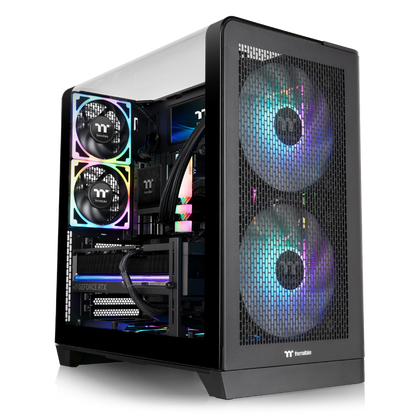 Das View 390 Air ist ein Midi ATX PC-Gehaeuse mit gebogenen TG-Panel, Hidden_Connector und hervorrangender Luftkühlung durch CT120 Fans und Mesh-Frontpanel.