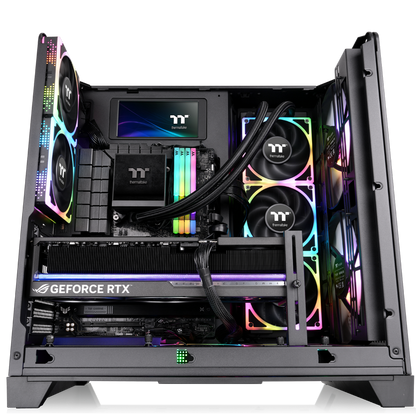 Das View 390 Air ist ein Midi ATX PC-Gehaeuse mit gebogenen TG-Panel, Hidden_Connector und hervorrangender Luftkühlung durch CT120 Fans und Mesh-Frontpanel.