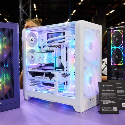 Das View 390 Air ist ein Midi ATX PC-Gehaeuse mit gebogenen TG-Panel, Hidden_Connector und hervorrangender Luftkühlung durch CT120 Fans und Mesh-Frontpanel.