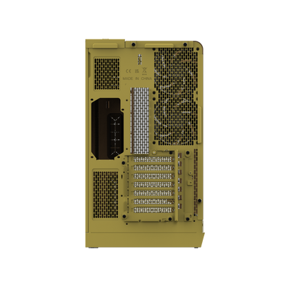 Das View 390 Air ist ein Midi ATX PC-Gehaeuse mit gebogenen TG-Panel, Hidden Connector und hervorrangender Luftkühlung durch zwei CT120 Fans und Mesh-Frontpanel in der Farbe Butter Caramel (Gelb).