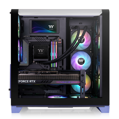 Das View 390 Air ist ein Midi ATX PC-Gehaeuse mit gebogenen TG-Panel, Hidden Connector und hervorrangender Luftkühlung durch zwei CT120 Fans und Mesh-Frontpanel in der Farbe Future Dusk (Violett).