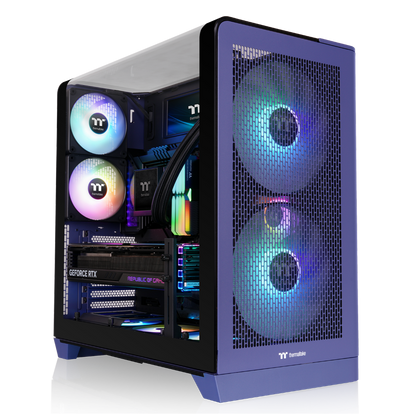 Das View 390 Air ist ein Midi ATX PC-Gehaeuse mit gebogenen TG-Panel, Hidden_Connector und hervorrangender Luftkühlung durch CT120 Fans und Mesh-Frontpanel in der Farbe Future Dusk (Violett).