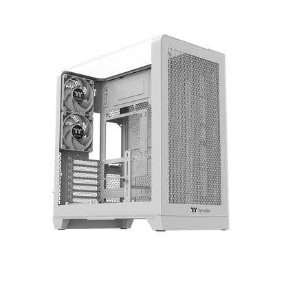 Das View 390 Air ist ein Midi ATX PC-Gehaeuse mit gebogenen TG-Panel, Hidden_Connector und hervorrangender Luftkühlung durch CT120 Fans und Mesh-Frontpanel in der Farbe Snow White.