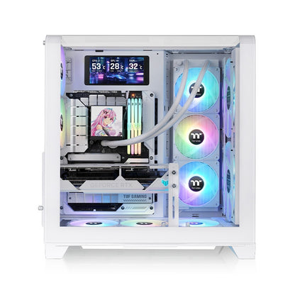 Das View 390 Air ist ein Midi ATX PC-Gehaeuse mit gebogenen TG-Panel, Hidden_Connector und hervorrangender Luftkühlung durch CT120 Fans und Mesh-Frontpanel in der Farbe Snow White.