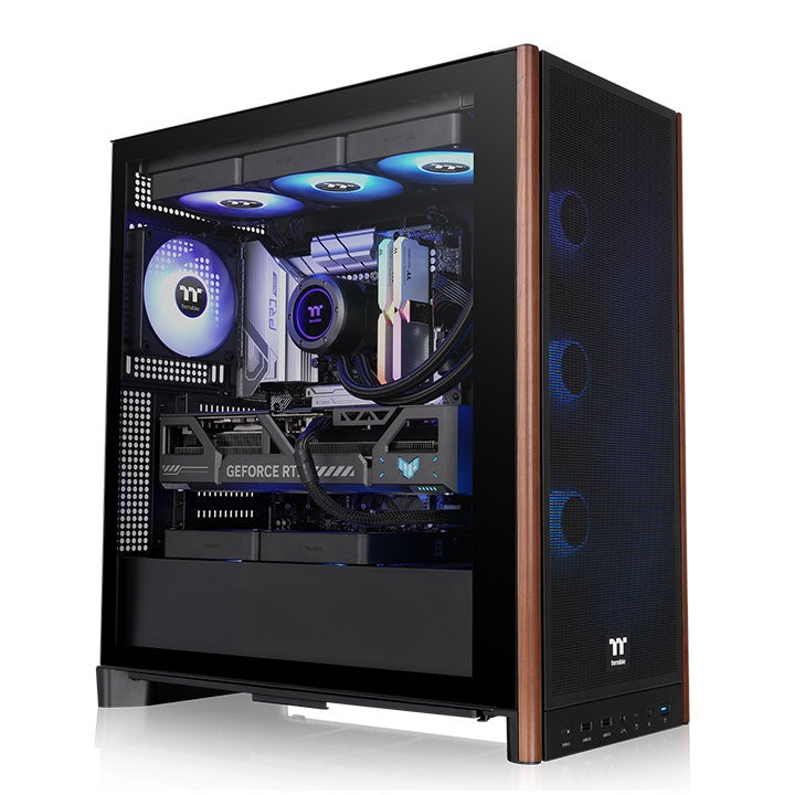Das S370 WS E-ATX Midi PC-Gehäuse in der Farbe Schwarz überzeugt durch seine Kühlleistung (vorinstallierten CT120-PWM-Lüfter) und edeles Design mit Holzakzenten. 