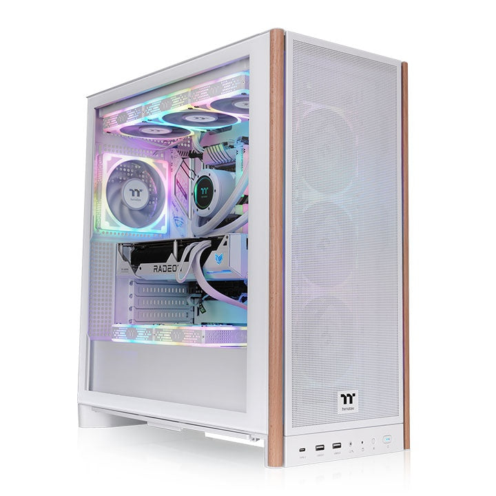 Das S370 WS E-ATX Midi PC-Gehäuse in der Farbe Weiß überzeugt durch seine Kühlleistung (vorinstallierten CT120-PWM-Lüfter) und edeles Design mit Holzakzenten. 